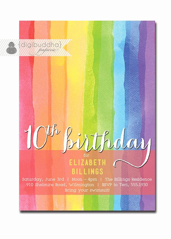 10th Birthday Invitation Wording Inspirational Rainbow Birthday Invitation 10th 9th 8th Milestone Party