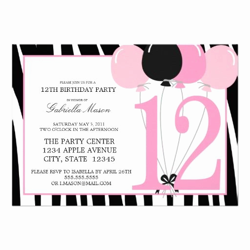 11th Birthday Invitation Wording Beautiful 5x7 12th Birthday Party Invite Zazzle