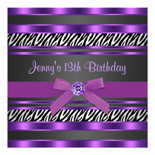 13th Birthday Invitation Wording Fresh Purple Zebra Girls 13th Birthday Party Personalized