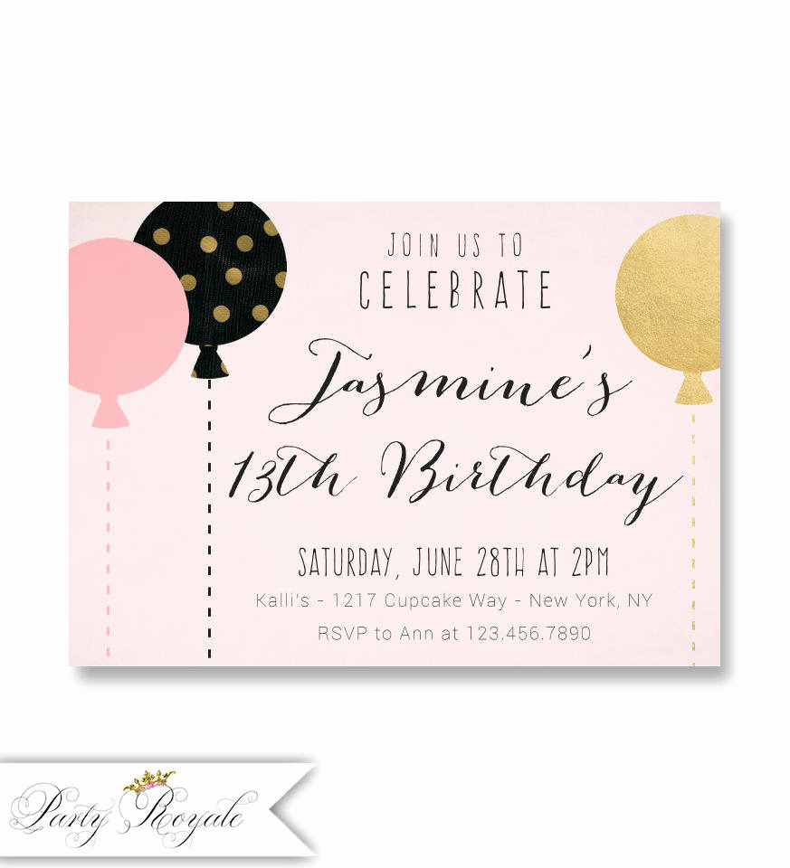 13th Birthday Party Invitation Wording Unique Pink and Gold 13th Birthday Invitations for Teenage Girls