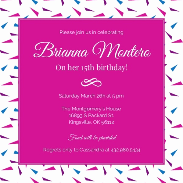 15th Birthday Invitation Wording Lovely Hot Pink 15th Birthday Invitation Birthday Party
