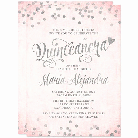 15th Birthday Invitation Wording Lovely Quinceañera Invitations Blush Pink &amp; Silver Confetti Diy