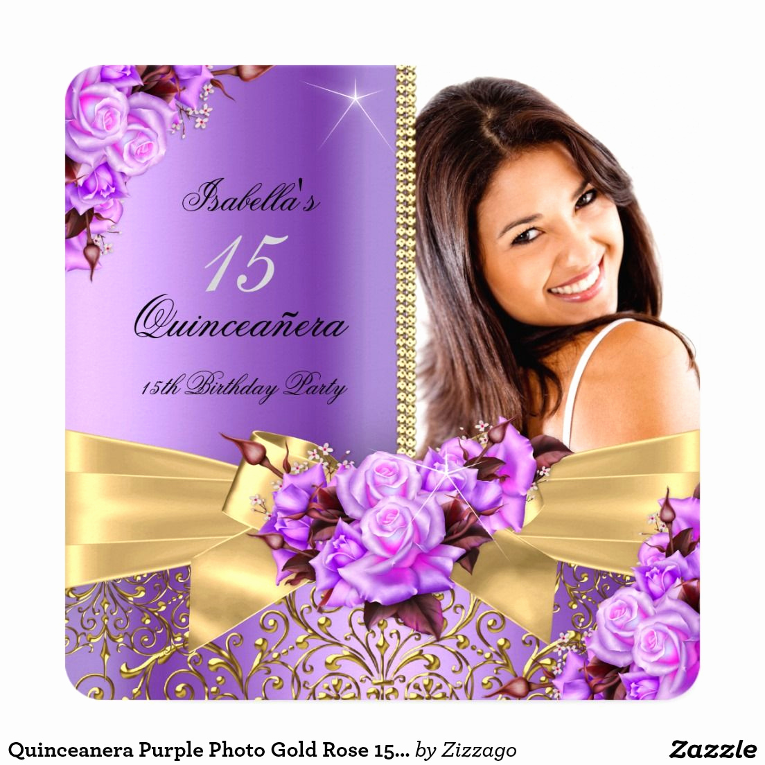 15th Birthday Invitation Wording New Quinceanera Purple Gold Rose 15th Birthday