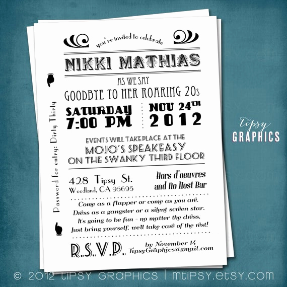 1920s Party Invitation Template Free Awesome 1920s Surprise Party Invitation Art Deco Goodbye to the