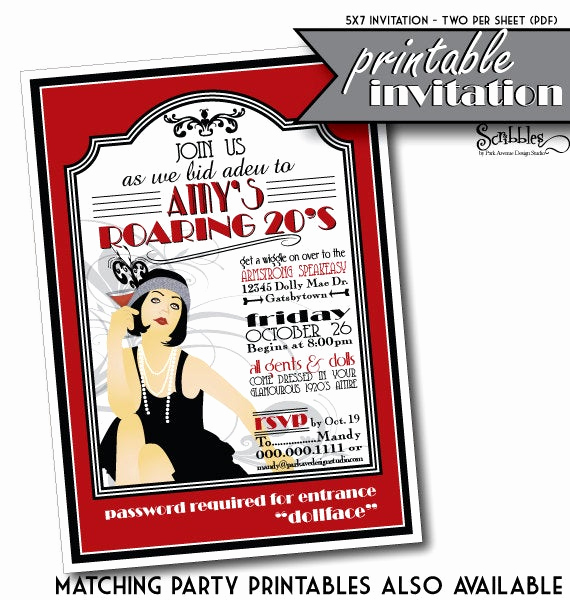 1920s Party Invitation Template Free Elegant Items Similar to Roaring 20s Printable Party Invitation