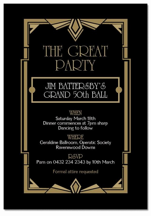 1920s Party Invitation Template Free Luxury Gatsby Ball Birthday Invitations Invitations Adults