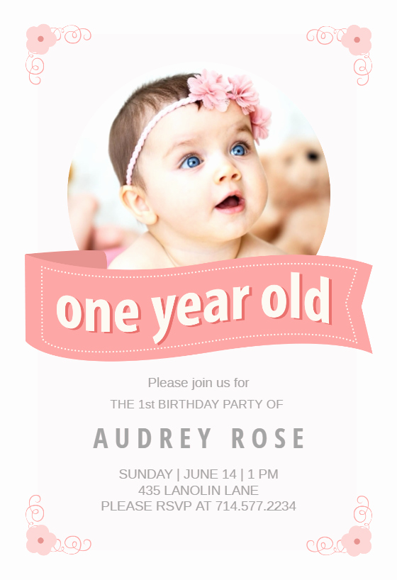 1st Birthday Invitation Wording Samples Lovely Pink Ribbon Birthday Invitation Template Free