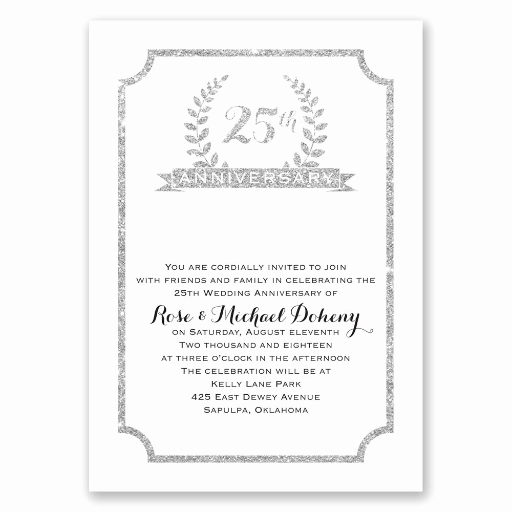 25th Anniversary Invitation Cards New 25th Crest Faux Glitter Anniversary Invitation