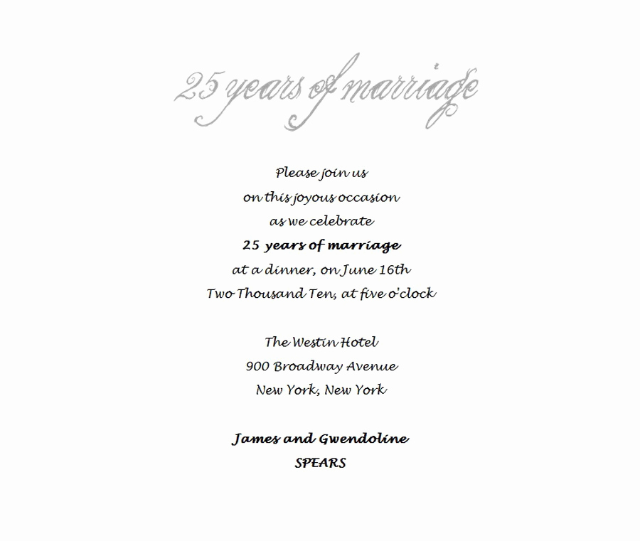 25th Anniversary Invitation Wording New 25th Wedding Anniversary Invitations 4 Wording