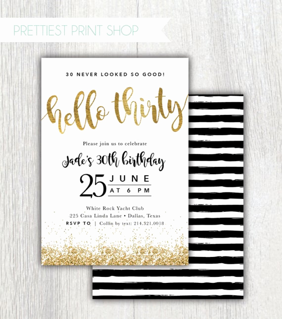 30th Birthday Invitation Wording Lovely Printable Hello Thirty 30th Birthday Invitation Gold Glitter