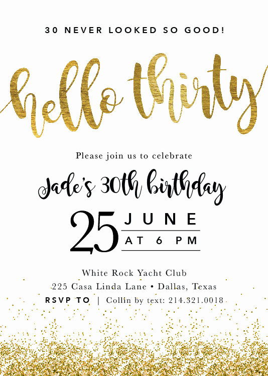 30th Birthday Invitation Wording Unique Printable Hello Thirty 30th Birthday Invitation Gold