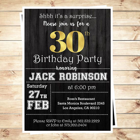 30th Birthday Party Invitation Wording Fresh 30th Birthday Surprise Party Gold &amp; Black Mens 30th