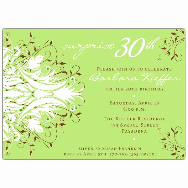 30th Birthday Party Invitation Wording Lovely andromeda Green Surprise 30th Birthday Invitations