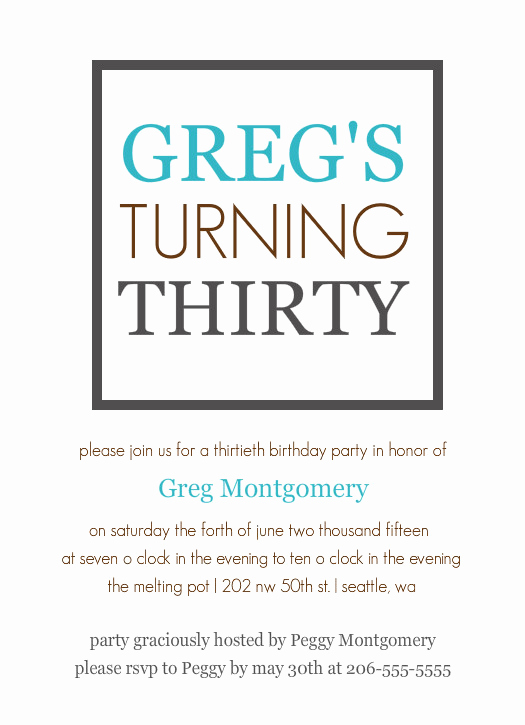 30th Birthday Party Invitation Wording New 30th Birthday Invitations Blue and Grey Box 30th