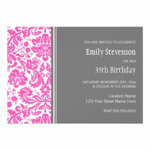 35th Birthday Invitation Wording Elegant Pink Grey 35th Birthday Party Invitation