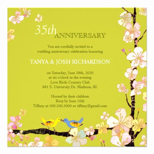 35th Birthday Invitation Wording Unique Spring Love Birds 35th Wedding Anniversary Invites 5 25