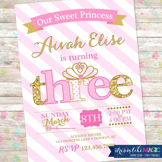 3rd Birthday Invitation Wording New Princess Birthday Invitation 3rd Birthday Party Invite Pink