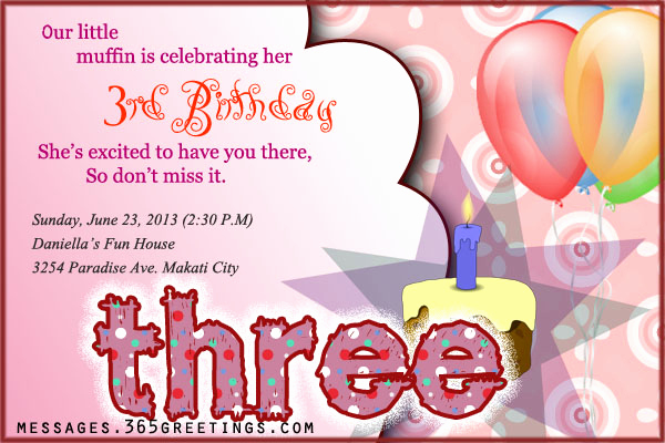 3rd Birthday Party Invitation Wording New 3rd Birthday Invitations 365greetings