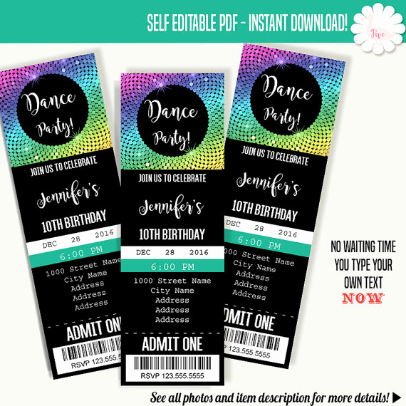 4 Per Page Invitation Template Best Of Dance Party Invitation Dancing Ticket Template Instant