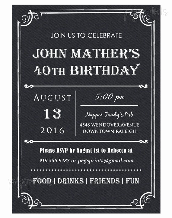 40th Birthday Invitation Wording Funny Luxury 40th Birthday Invitation for Men Printable Milestone