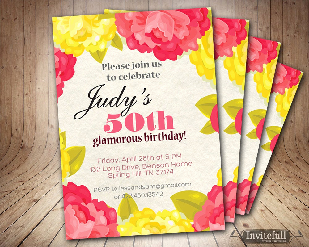 50th Birthday Invitation Templates Luxury Adult Birthday Invitation 50th Birthday Invitation Diy