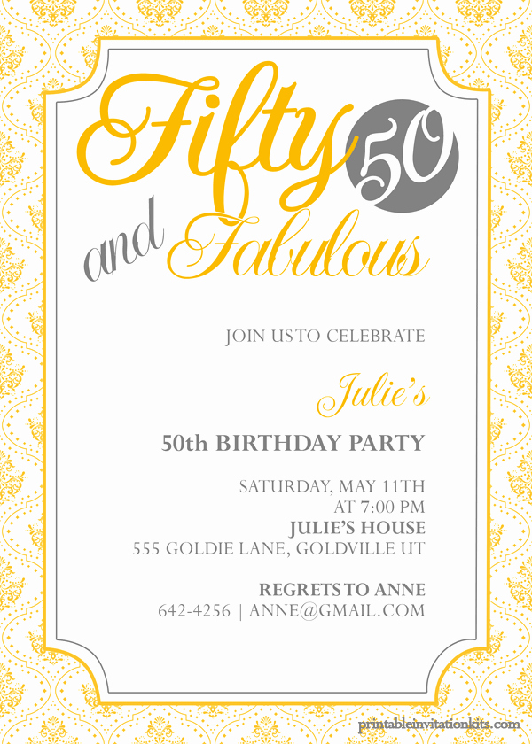 50th Birthday Invitation Wording Beautiful Fifty and Fabulous – 50th Birthday Invitation