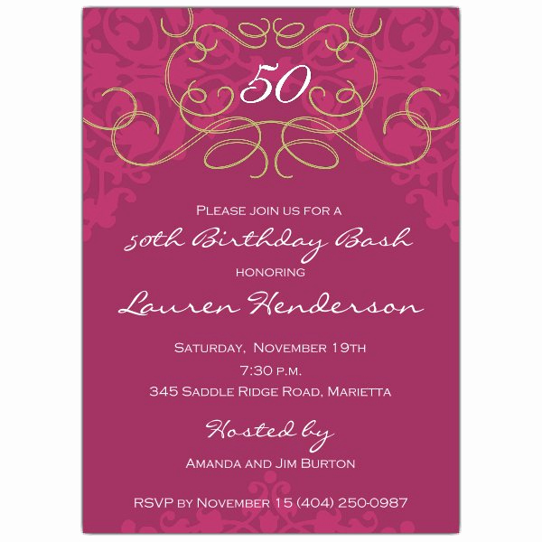 50th Birthday Invitation Wording Fresh 50th Birthday Fleur Plum Invitations