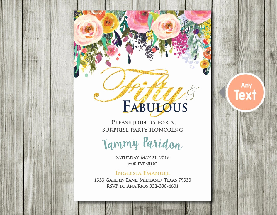 50th Birthday Invitation Wording New 50th Birthday Invitation for Women Flower Water Color 50th