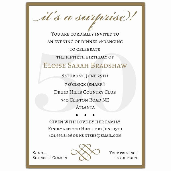 50th Birthday Party Invitation Wording Beautiful Classic 50th Birthday Gold Surprise Party Invitations