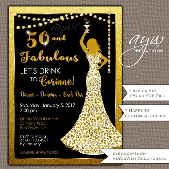 50th Birthday Party Invitation Wording Elegant 50th Birthday Party Invitations Woman Bling Dress 40th Womans