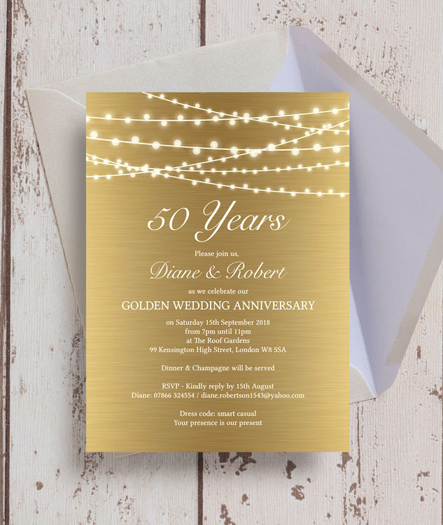 50th Wedding Anniversary Invitation Best Of Gold Fairy Lights 50th Golden Wedding Anniversary