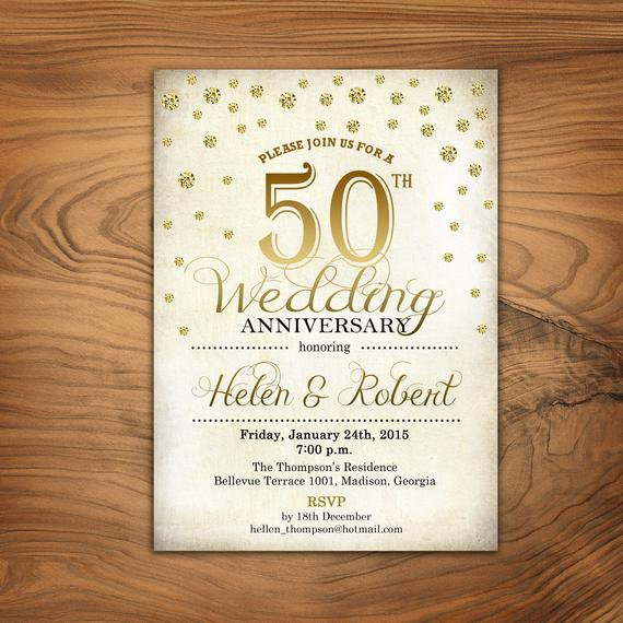 50th Wedding Anniversary Invitation Elegant 50th Wedding Anniversary Invitation Gold White Retro
