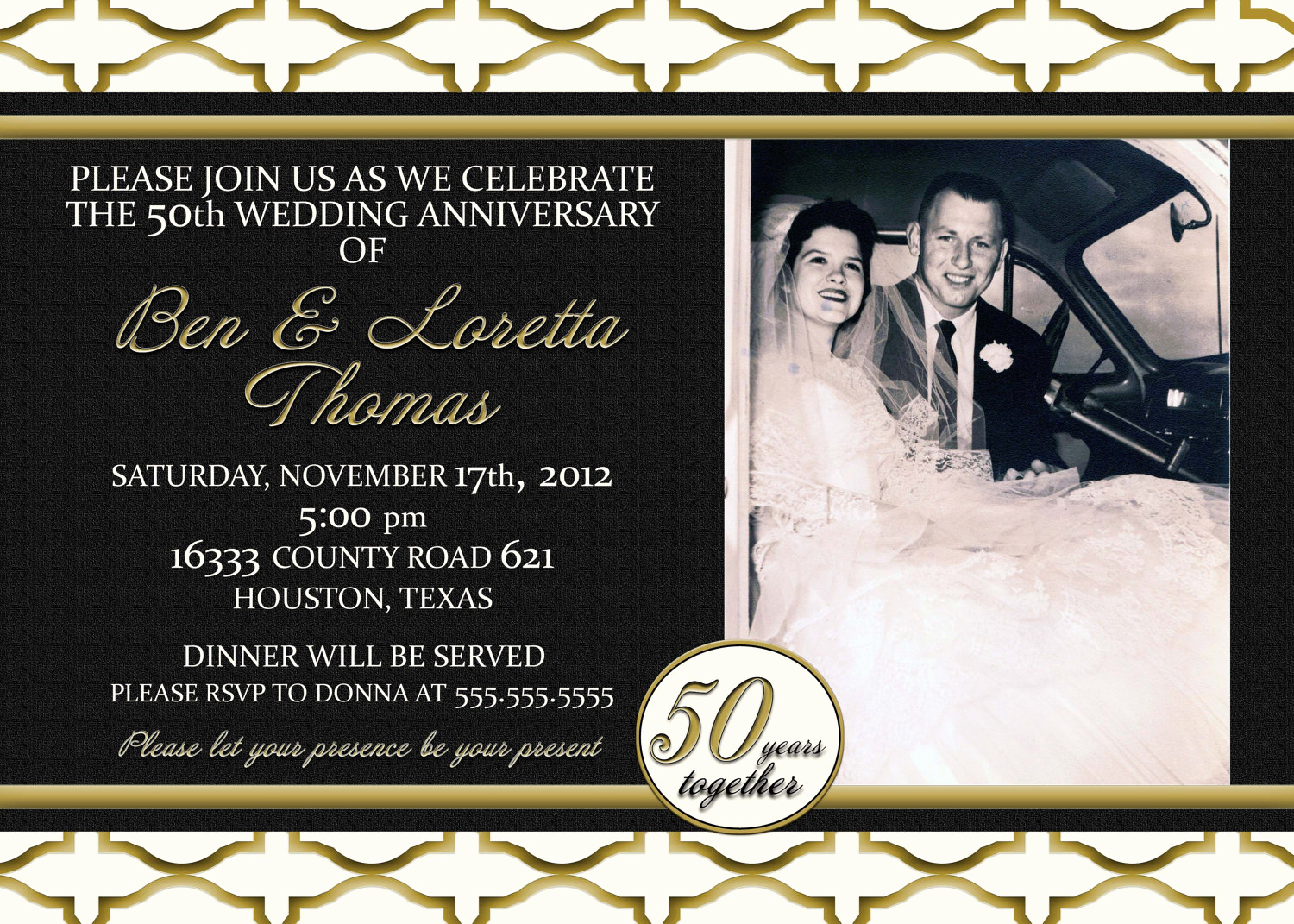 50th Wedding Anniversary Invitation New Custom Gold Black and Ivory 50th Anniversary Invitation