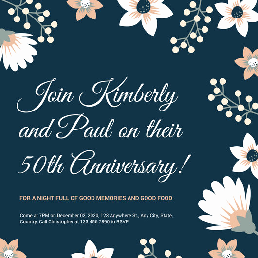 50th Wedding Anniversary Invitation Template Beautiful White and Gold Simple 50th Wedding Anniversary Invitation