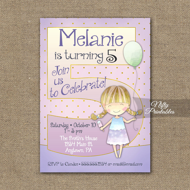 5th Birthday Invitation Wording Fresh 5th Birthday Invitation Balloon Girl Birthday Invitation