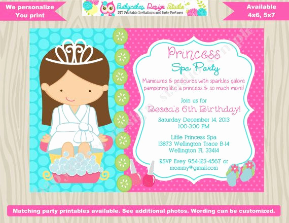 5th Birthday Invitation Wording Fresh Princess Spa Party Invitation Choose Your Girl
