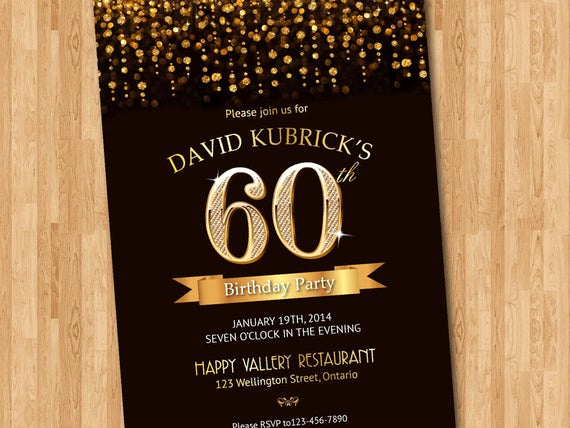 60 Th Birthday Invitation Elegant 60th Birthday Invitation Gold Glitter Diamond Number Birthday