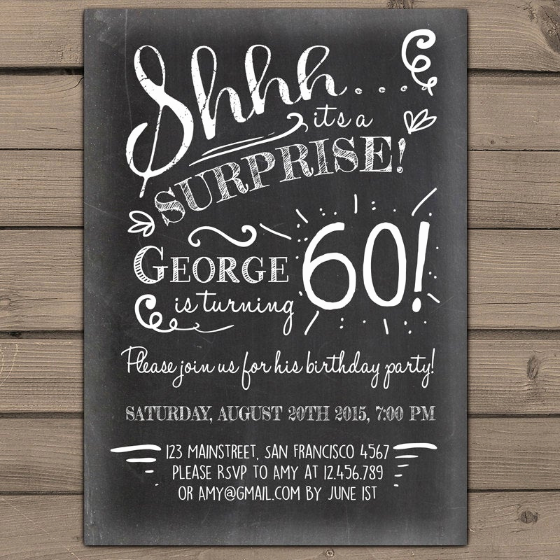 60th Birthday Invitation Ideas Beautiful Surprise 60th Birthday Invitation Chalkboard Invitation