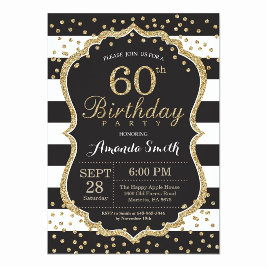 60th Birthday Invitation Template Inspirational 60th Birthday Invitation Black and Gold Glitter Card