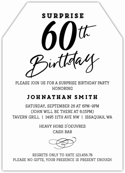 60th Birthday Party Invitation Wording Luxury Classic Tag Surprise 60th Birthday Invitation