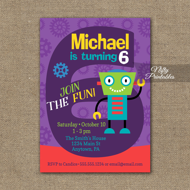6th Birthday Invitation Wording Beautiful 6th Birthday Invitation Boys Robot Invitation Nifty