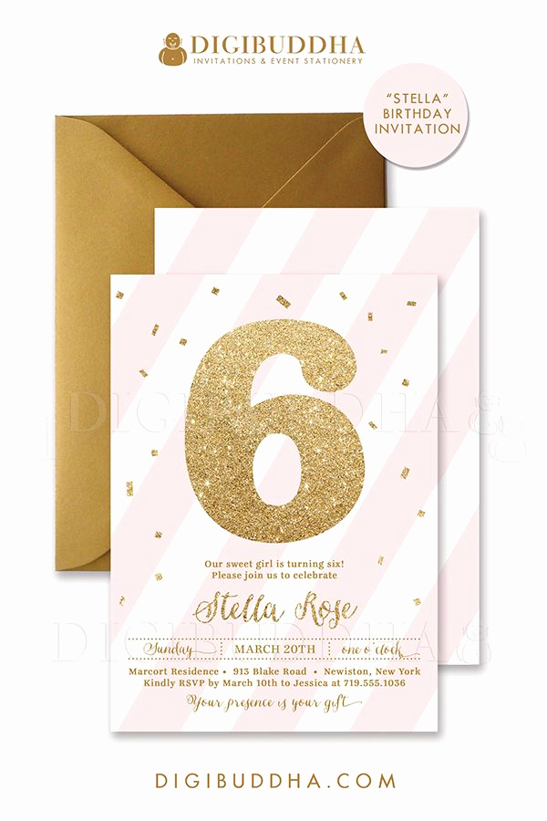 6th Birthday Invitation Wording Best Of Pink Gold Glitter 6th Birthday Invitations In A soft