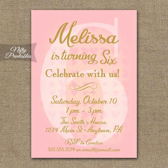 6th Birthday Invitation Wording Elegant 6th Birthday Invitations Pink &amp; Gold Printable Sixth Birthday