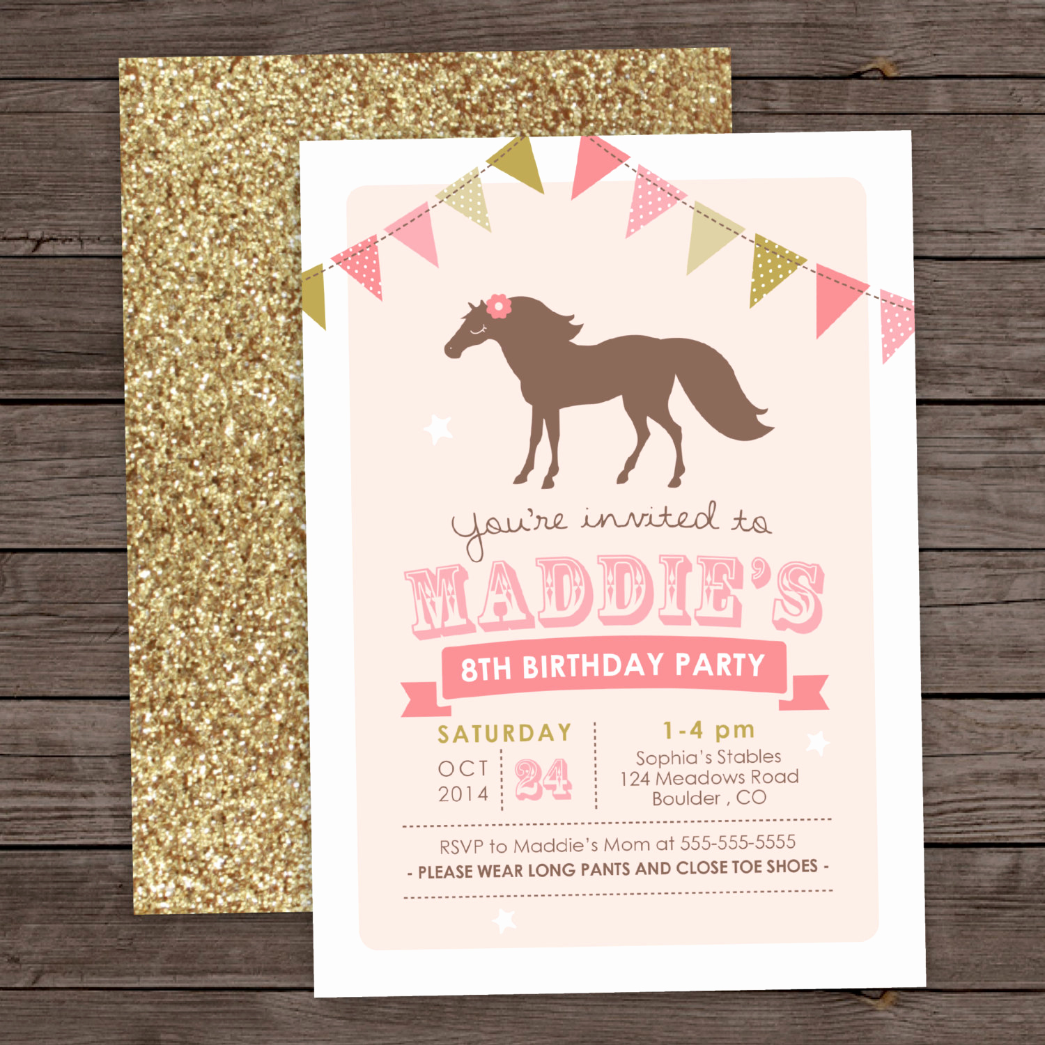 6th Birthday Invitation Wording Luxury Girl Pony Birthday Invitation 5th 6th 8th Birthday Glitter