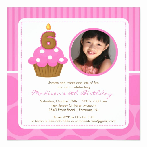 6th Birthday Invitation Wording New Cupcake Birthday Invitation 6th Birthday Pink