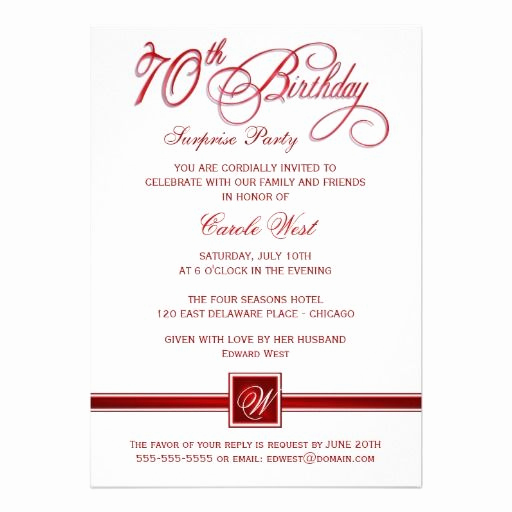 70th Birthday Party Invitation Wording Awesome 70th Birthday Surprise Party Invitations Red