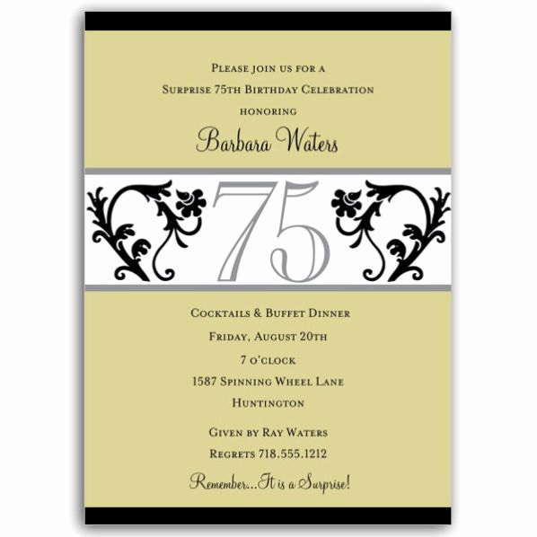 75th Birthday Invitation Wording Beautiful Elegant Vine Chartreuse 75th Birthday Invitations