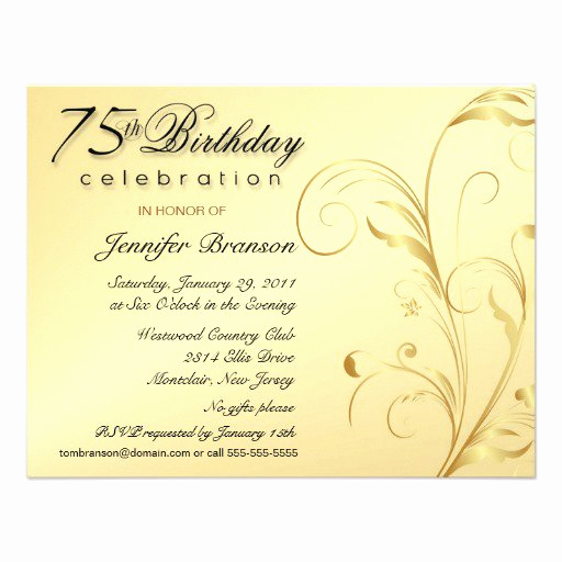 75th Birthday Invitation Wording Elegant Elegant 75th Birthday Invitations