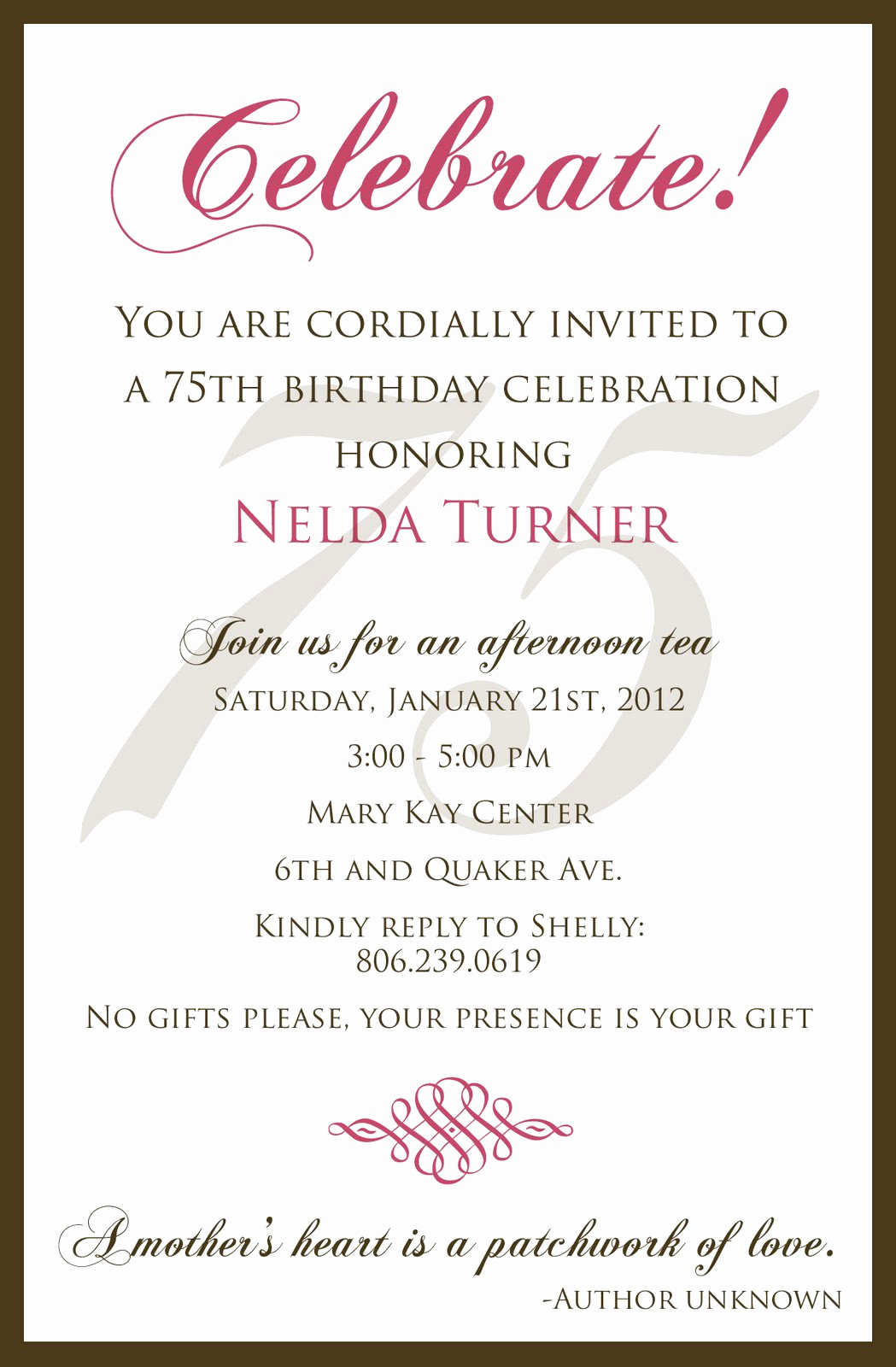 75th Birthday Invitation Wording Unique 75 Birthday Invitation