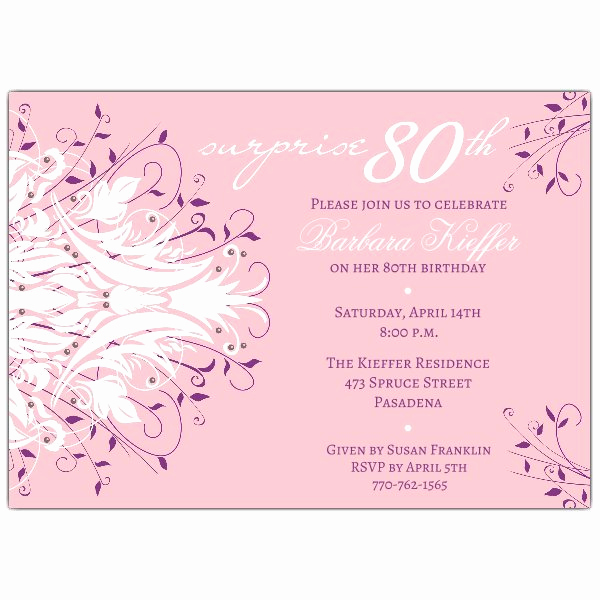 80th Birthday Invitation Templates Inspirational andromeda Pink Surprise 80th Birthday Invitations
